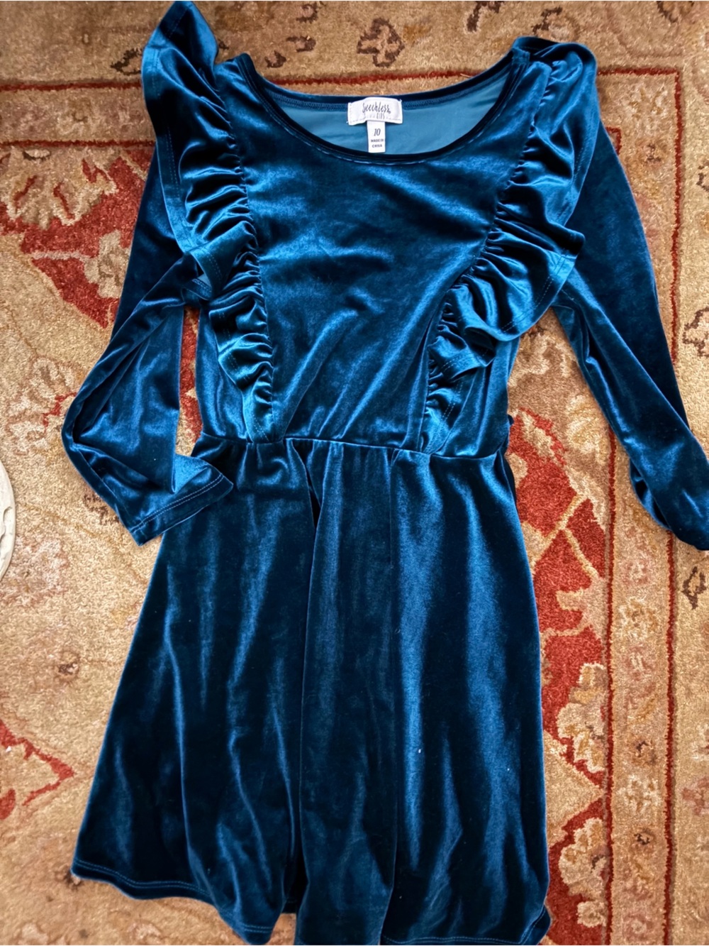 Speechless Teal Velvet Ruffle Dress Size 10